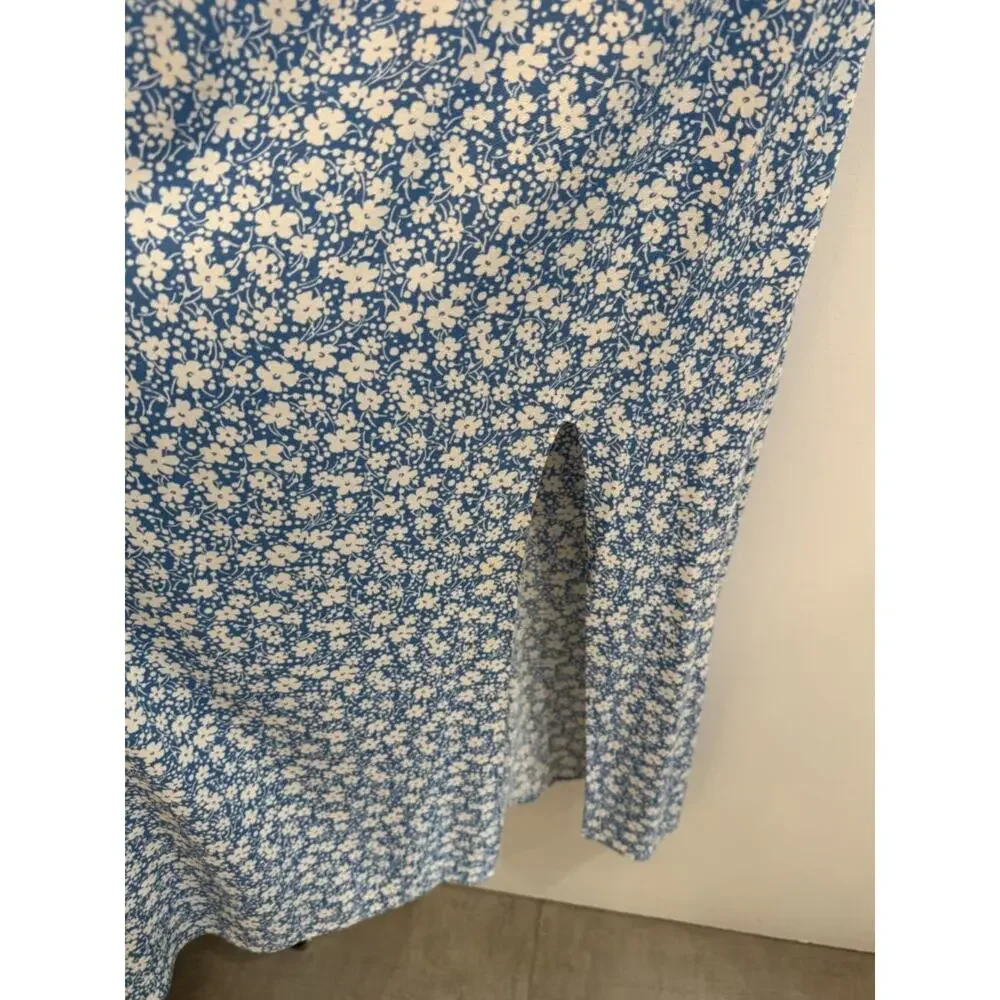 Reformation Blue White Ditsy Floral Spaghetti Strap Midi Dress - Size M - Picture 6 of 11